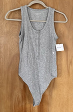 American Eagle Women s Henley Button Front Soft Ribbed Bodysuit Size S NWT Grey