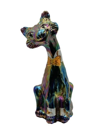 Fenton Purple/Amethyst Painted Tuxedo Alley Cat Carnival Glass D. WRIGHT signed