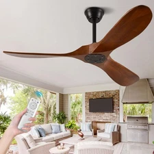 QWO 52" Ceiling Fans w/o Lights Solid Wood Fan Remote DC Motor no Light WALNUT