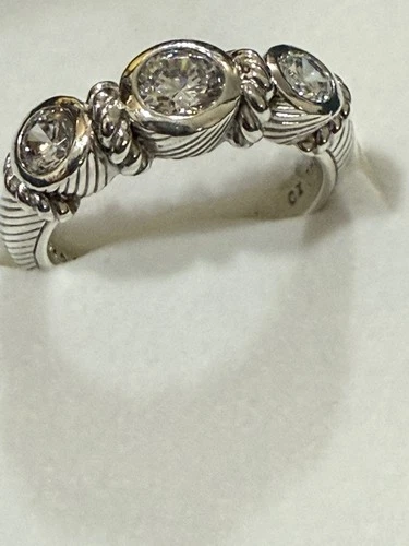 JUDITH RIPKA 925 Silver  Vintage Cubic Zirconia Twist Band Ring Sz 8