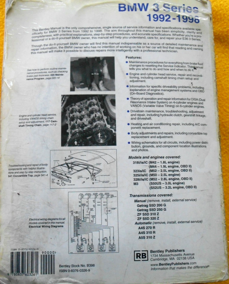 BMW 3 Series Bentley Service Manual E36 1992-1998 M3 318i 323i 325i 328i Foto 2 de 4