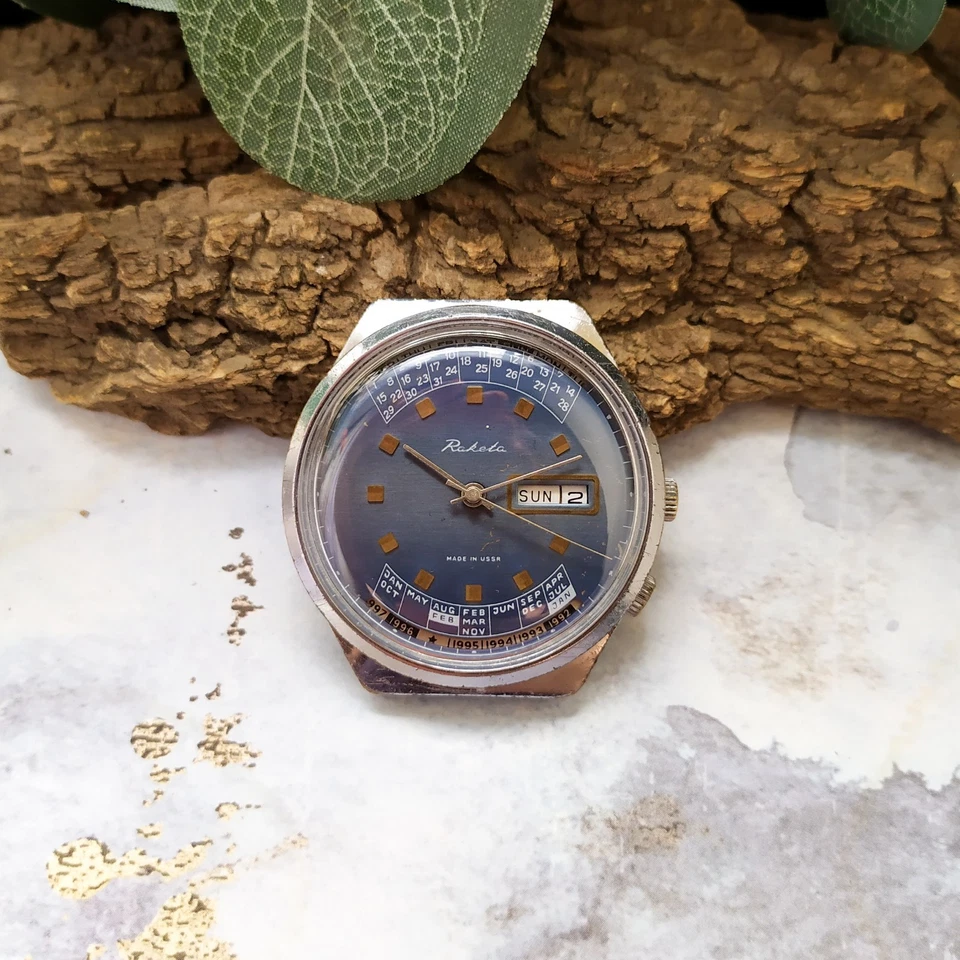 Reloj Raketa URSS Calendario Perpetuo Vintage Mecánico Hombre Reloj Pulsera Foto 3 de 4