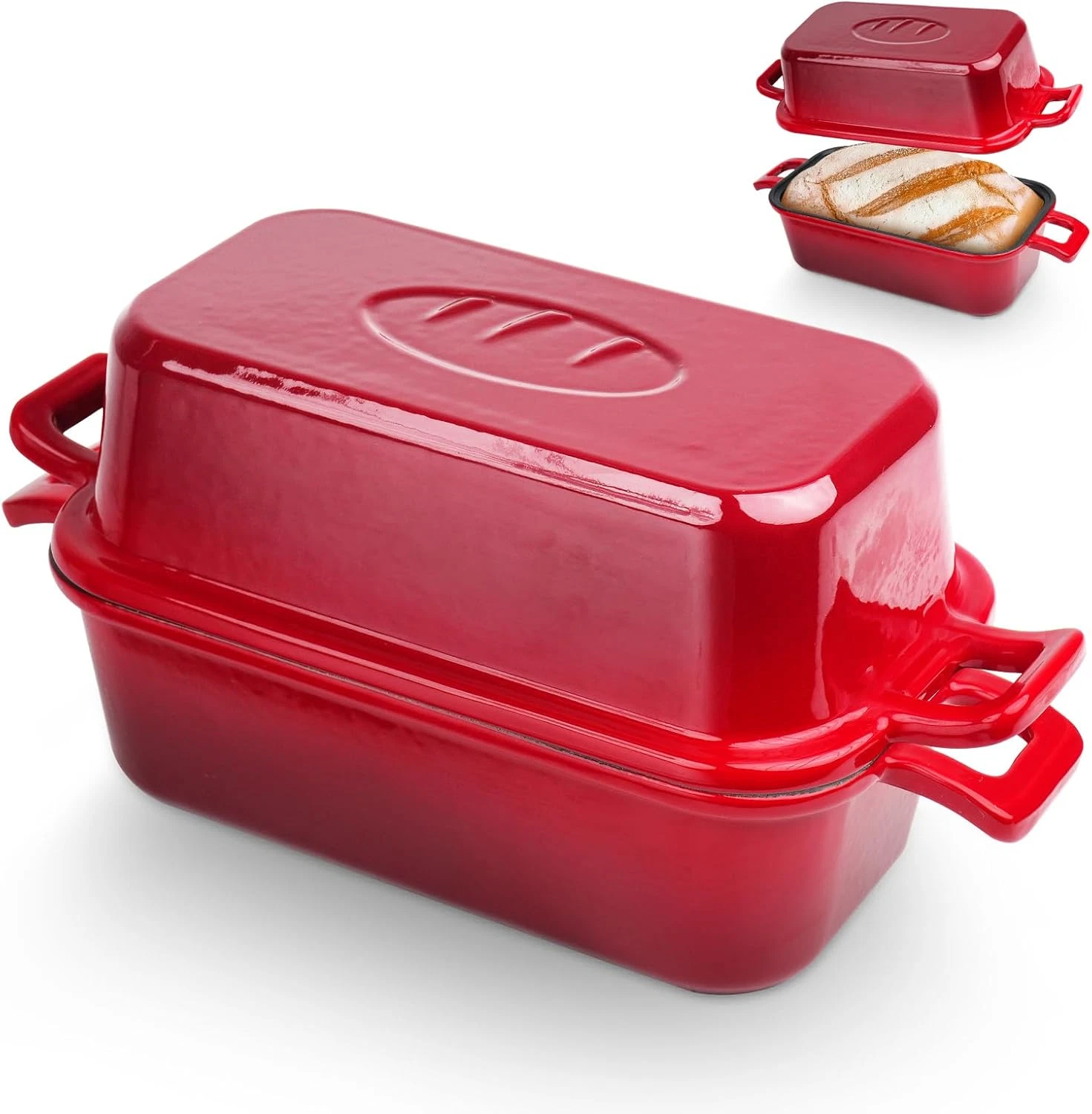 Bread Pan Enameled Cast Iron Loaf Pan with Lid, Bread Oven, Dutch Oven Loaf Cast