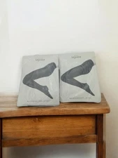 2 VTG Avon B Matte Microfiber Control Top Tights Black And Dark Navy NIP