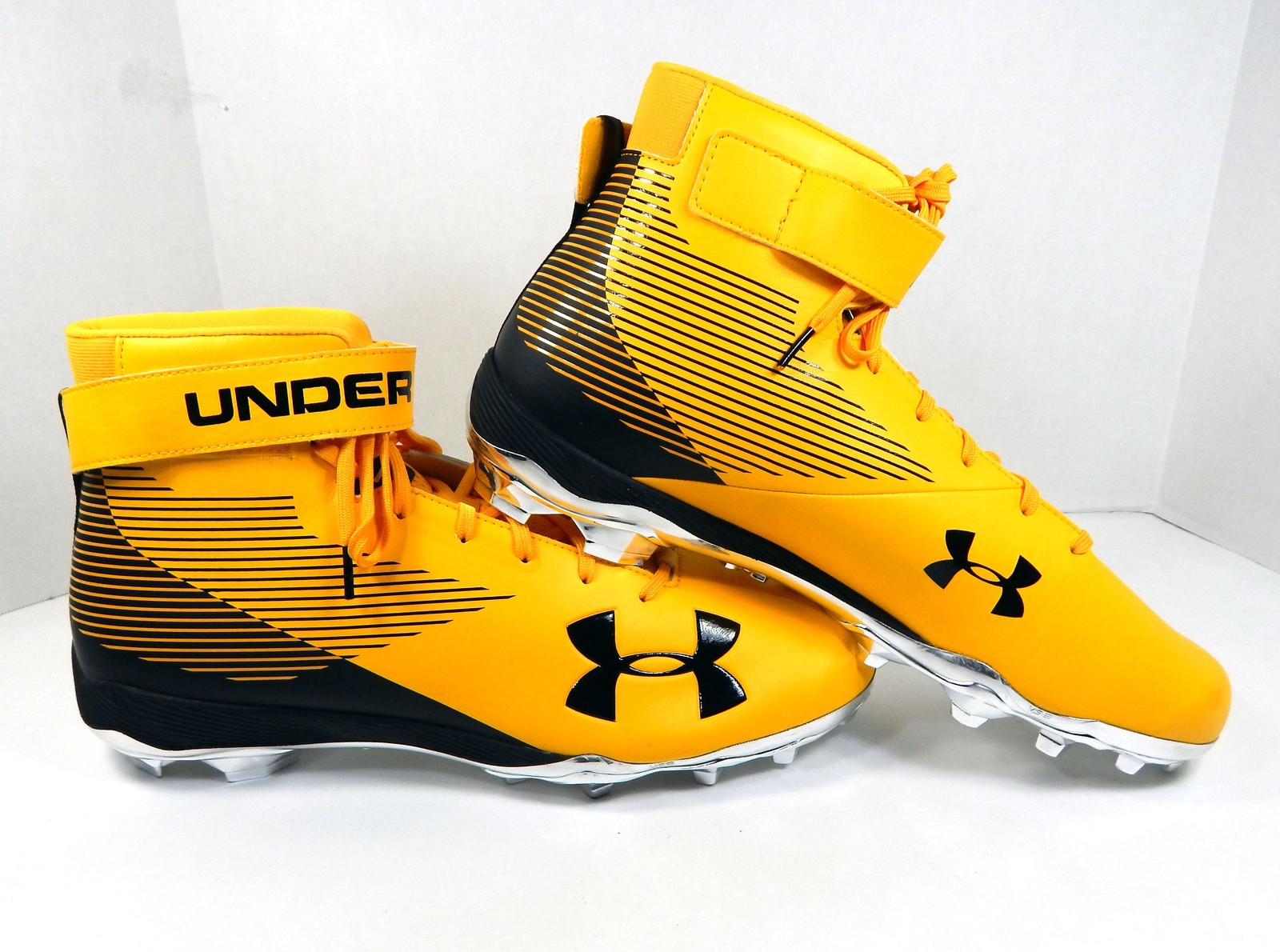 2018 UA 4D Hightop Steelers Gold/Blck/Silver Football Cleats Size 16 3022445-700 thumbnail 2