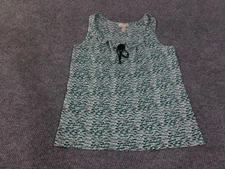 Ann Taylor LOFT Shirt Womens Small Teal Black Sleeveless Tie Neck Ruffle Blouse