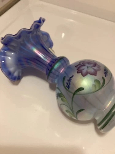 Fenton 1999 Glass Messenger Excl. 8" T Blue Harmony Vase, 4026 VQ