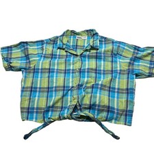 Basic Editions Women Plus 3X Blue Green Plaid...