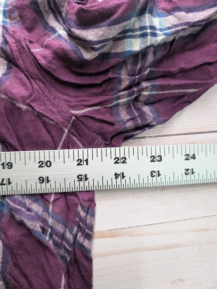 Top Bass talla grande XXL para mujer púrpura a cuadros manga larga botón cuello en V Foto 4 de 4