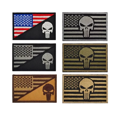GAUGEUSA Punisher Skull American Flag Tactical Morale Patch Hook and Loop Fastener 3x2 in