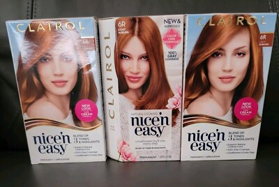 Clairol Nice'n Easy Permanent Hair Color - 6R Light Auburn 3 BOXES