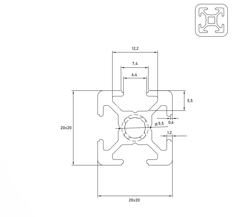 Aluprofil Nut 6 20x20 Alu Nutprofil Profil Bosch kompatibel Systemprofil ALU - Bild 2 von 4