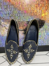 TORY BURCH Blue Marlow Weave Loafer Flats Size 8 M
