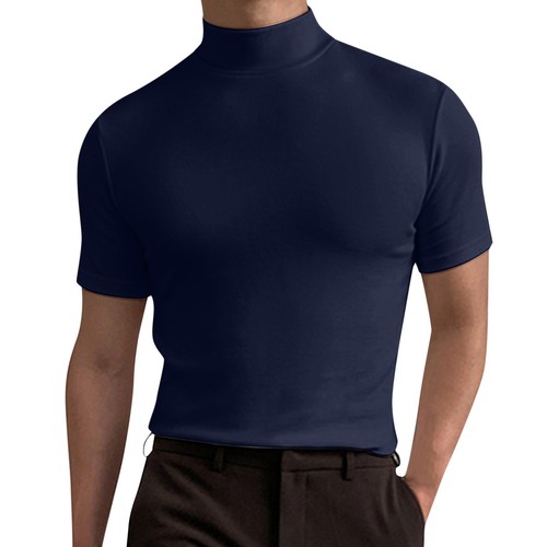 Mens Mock Turtleneck Short Sleeve Solid Color T-Shirts Basic Slim Fit Tees - Picture 11 of 20