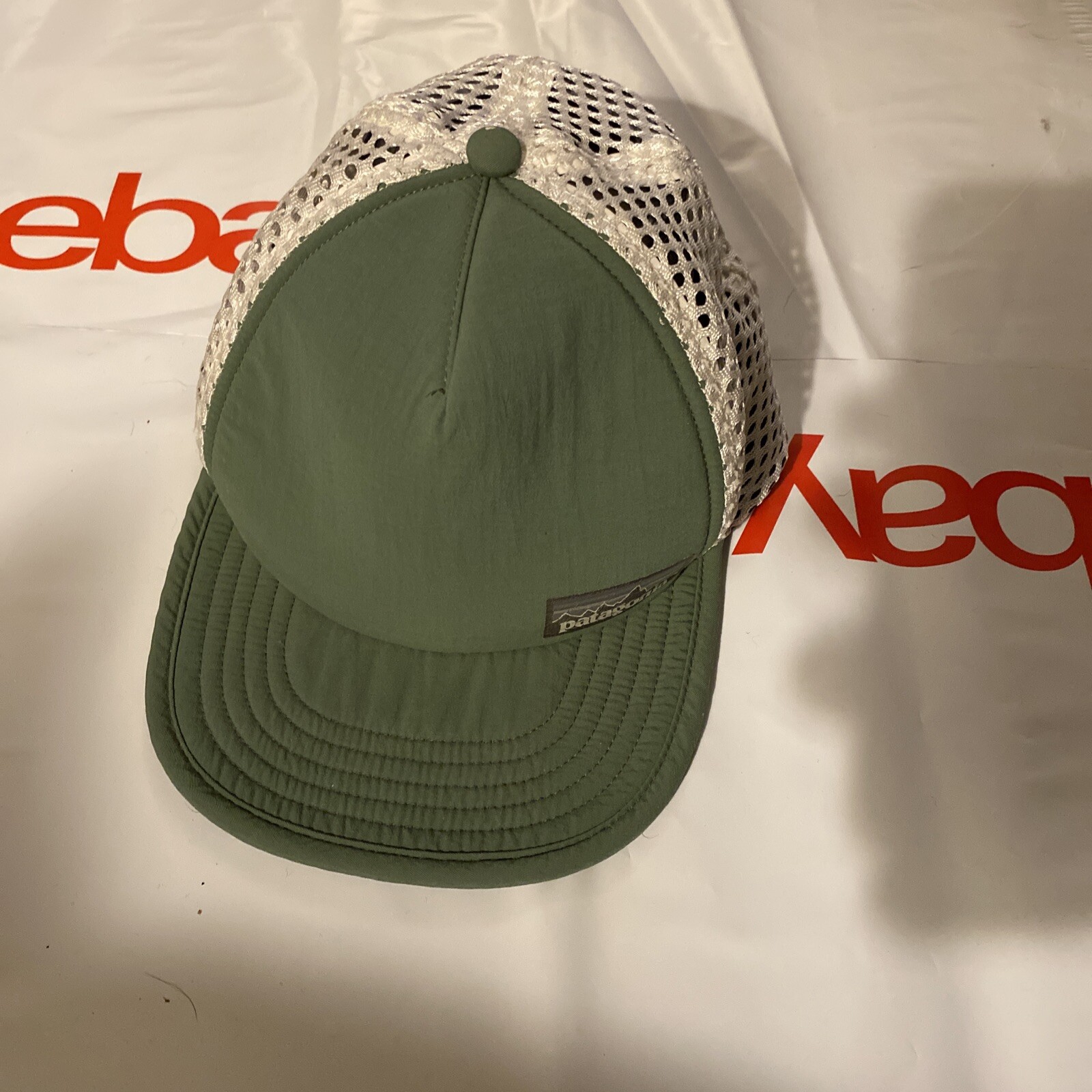 VINTAGE Patagonia Hat Cap Strap Back Green White Mesh Panel Mens 90s Rare