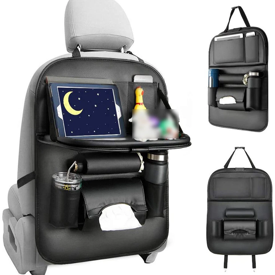 2x Asiento de Coche Organizador Soporte de Almacenamiento Bandeja de Cuero Estante Bolsillo Mesa de Comedor Foto 2 de 4