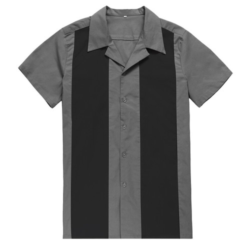 Retro Rockabilly Charlie Sheen Style Bowling Shirts For Men Gray&Black eBay