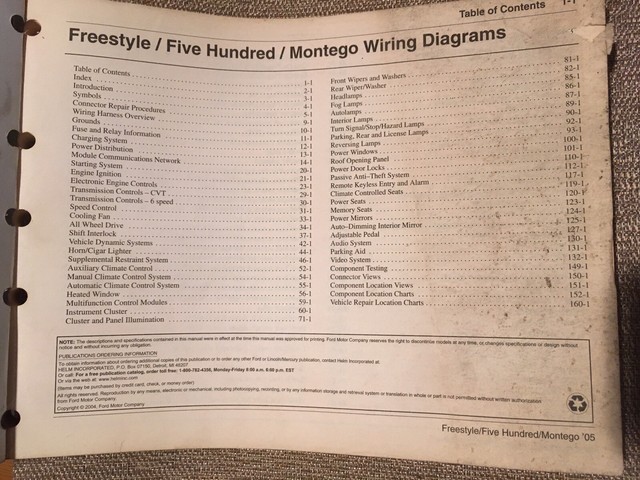 2005 Ford Freestyle Five Hundred 500 Montego Wiring Diagram Service