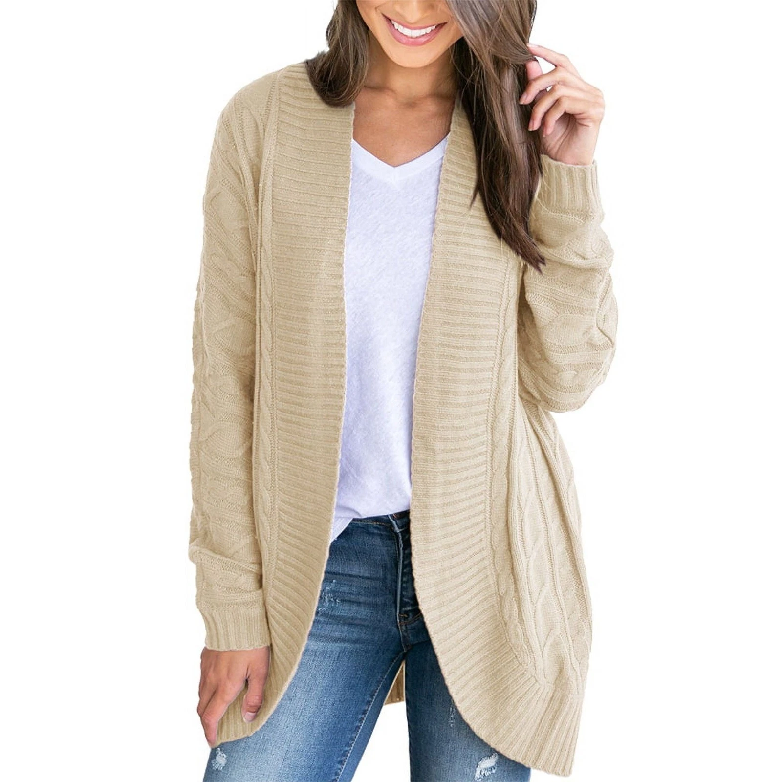 OFF WHITE Cappotto da maglione donna autunno e inverno tinta unita maglia grossolana sciolto senza bottoni