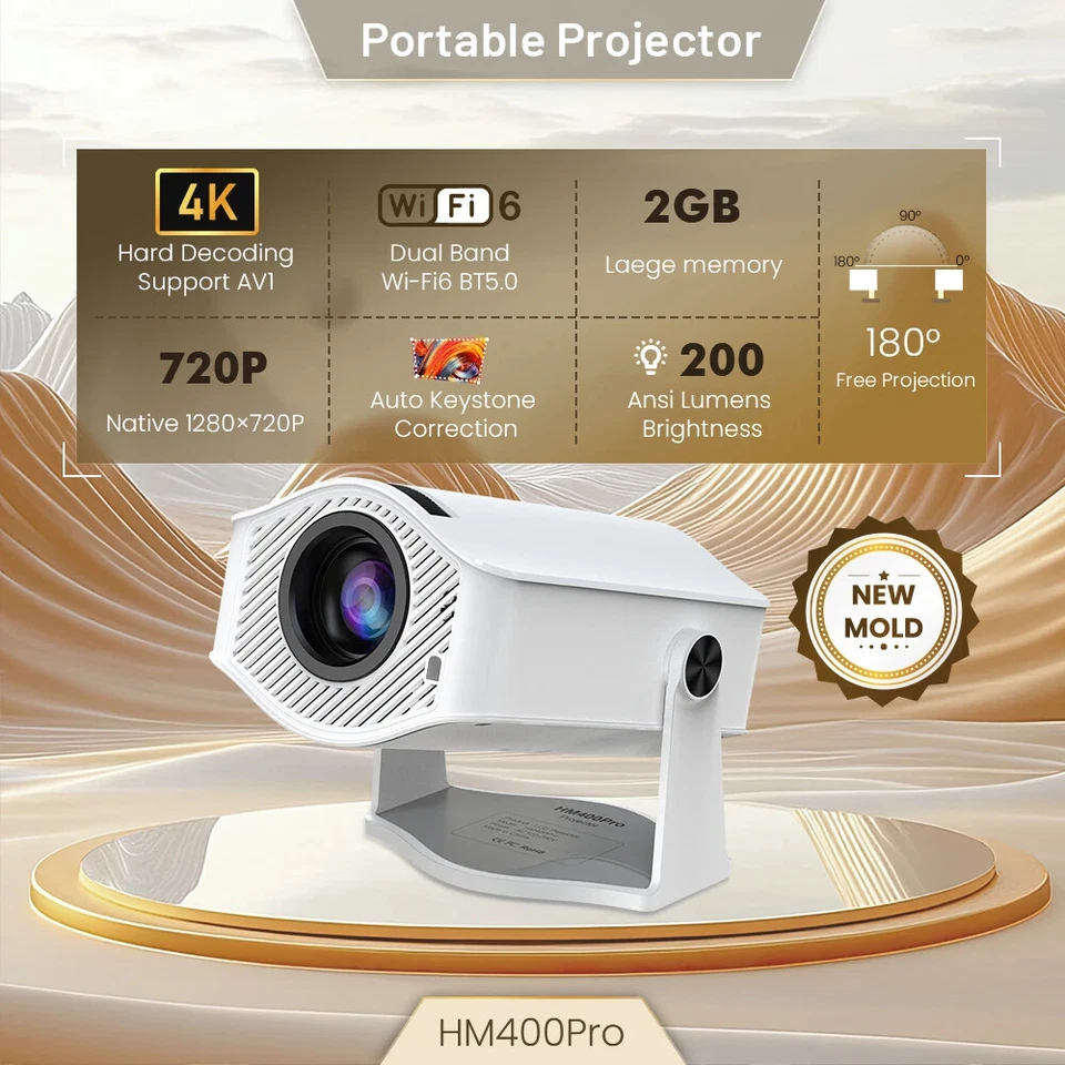Projector Home Cinema Outdoor Projetor HM400pro VS HY300 PRO 4K Android 11 - Image 2 of 4