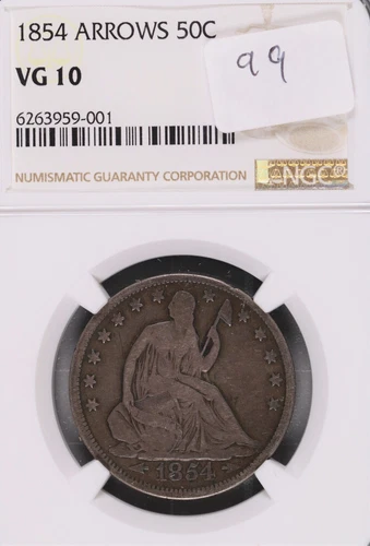 1854 Seated Liberty Silver Half Dollar with Arrows NGC VG-10 #9-001