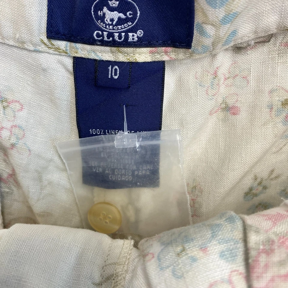 Pantalones Cortos Hunt Club Lino Mamá 10 Rosa Crema Floral Costero Cottagecore Playa Nuevos sin Etiquetas Foto 4 de 4