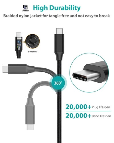 USB-C 3.2 Gen Type C 20Gbps 4K@60Hz 100W PD Charging Thunderbolt 3 Cable 3m - Picture 8 of 17