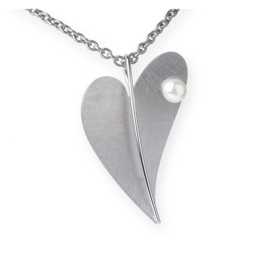 Ernstes Design Herz groß Anhänger mit Perle AN214 gekratzter Optik ohne Kette - Bild 2 von 2