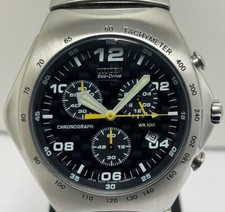 CITIZEN,MENS,STEEL,ECO DRIVE,BLACK CARBON DIAL,CHRONO,WR100M,NOS,FREE SHIPPING.