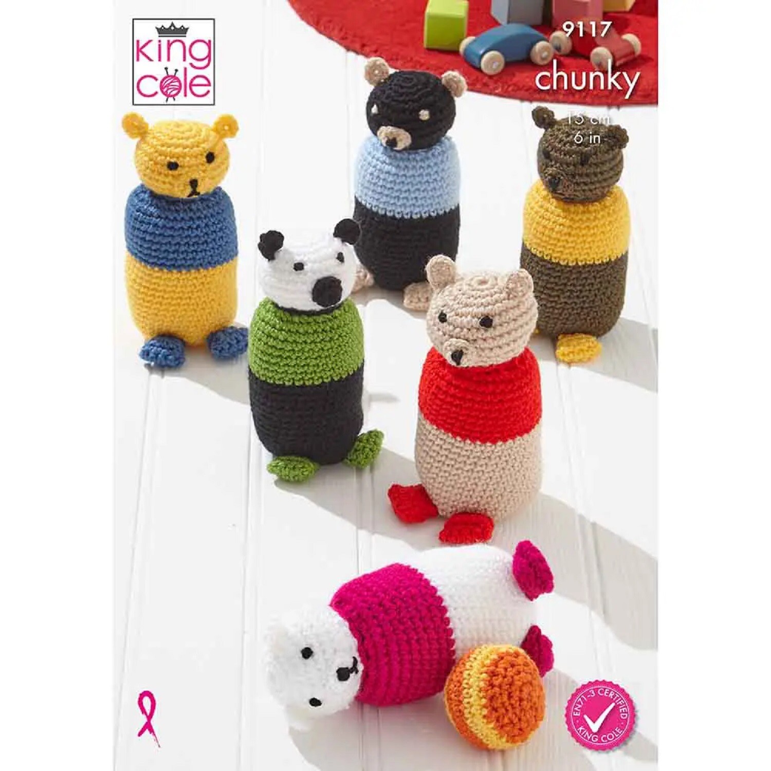 Chunky Crochet Pattern Indoor Skittles Christmas Bear & Penguin King Cole 9117
