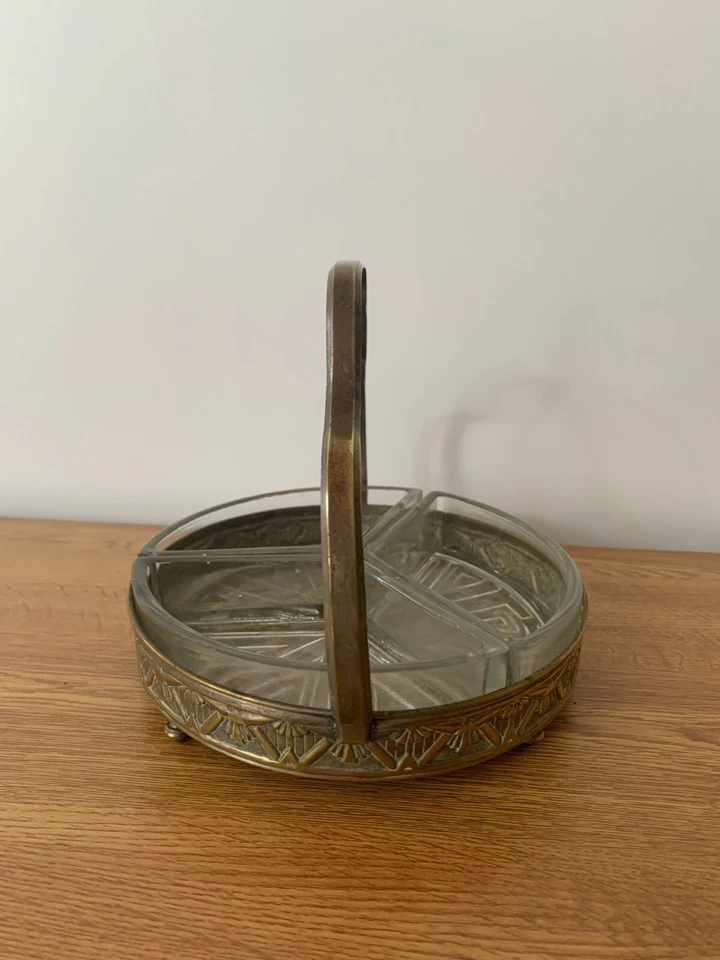 Ancien serviteur en métal argenté et compartiment en verres des années 30-40 - Photo 4/4