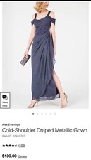 Navy Blue Cold Shoulder Draped Metallic Gown Size 12-14