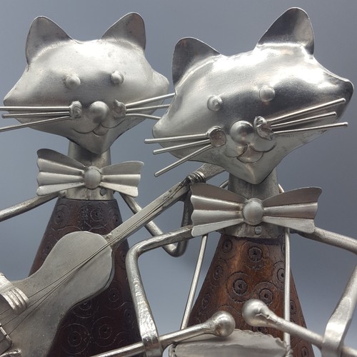 2 Cool Cat 10" Folk Art Sculptures, Wood & Metal, Music - Acoustic Guitar, Drum - Picture 8 of 8