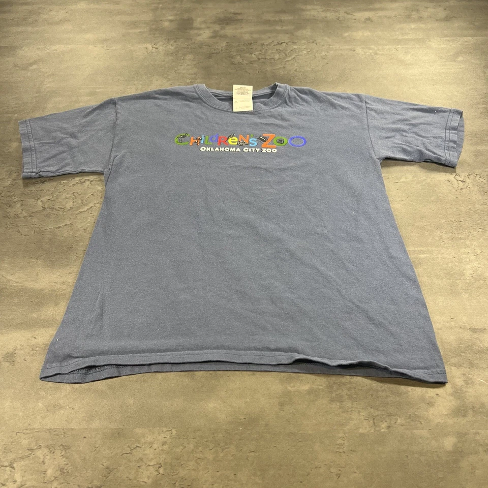 Camisa vintage anos 90 OKC zoológico juvenil L feminina babydoll azul animal arte desenho animado logotipo - Imagem 3 de 4