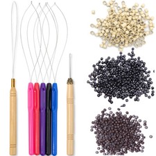 Micro Link Ring I tip Beads Feather Hair Extension Hook Needle Loop Threader KIT