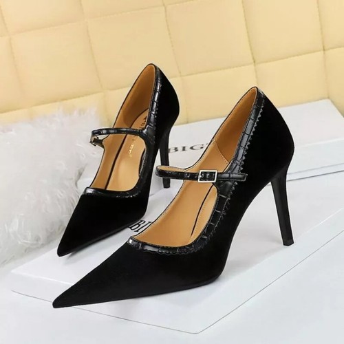 Escarpins Velours Noir Omeline - Talons Fins Perlés - Taille 37.5 - Occasion