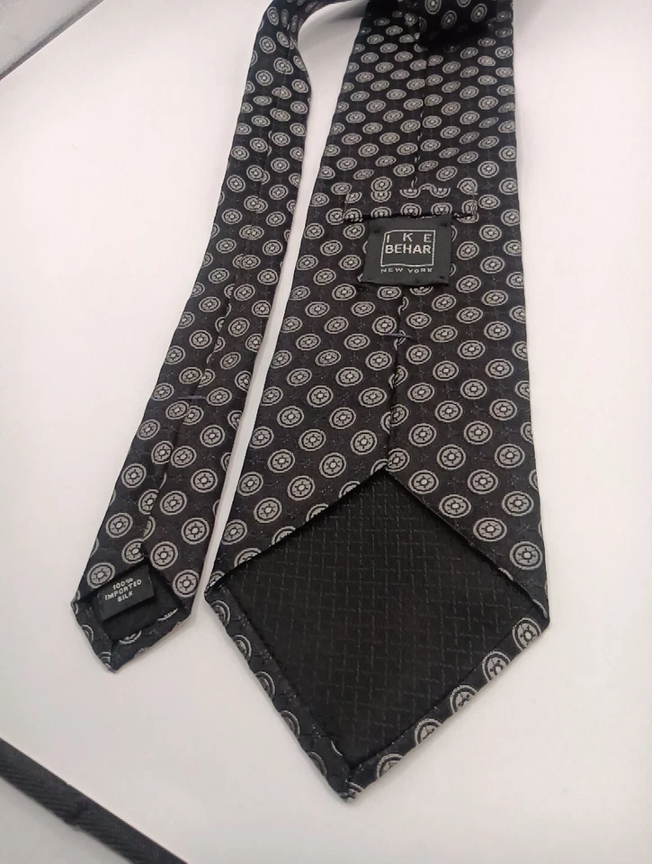 Corbata para hombre IKE BEHAR 100 % seda 59" diseñador EE. UU. geométrica negra/gris  Foto 2 de 4