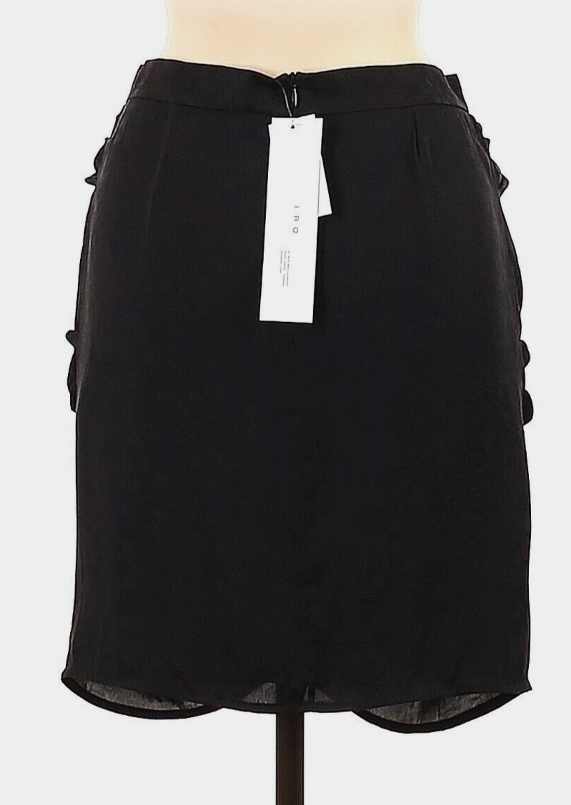 NWT IRO Black WP31REIFER Ruched Faux-Wrap Silky Short Skirt Size