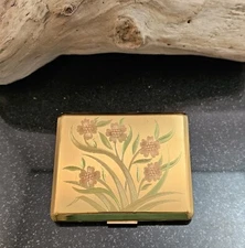 Beautiful Vintage Art Deco ELGIN AMERICAN Beauty Compact Mirror Flower Etched