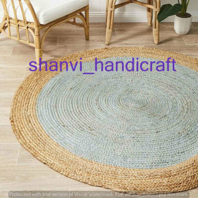 Indian Round Braided Floor Rug Jute Floor Mat Handmade Reversible Rug Multi