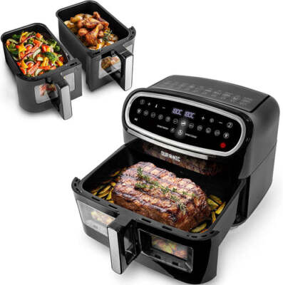 Duronic AF34 BK Heißluftfritteuse 10L Fritteuse Dual Zone Airfryer Sync Cook