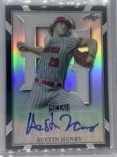 2021 LEAF PERFECT GAME METAL BLACK REFRACTOR AUSTIN HENRY AUTO 10/15