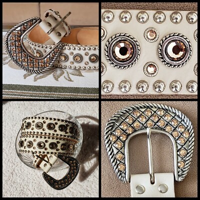 LEATHEROCK‎ WOMEN’S BELT - with gold circles Leather Square Stone Buckle Belt - Beige | Boston Proper main image 3