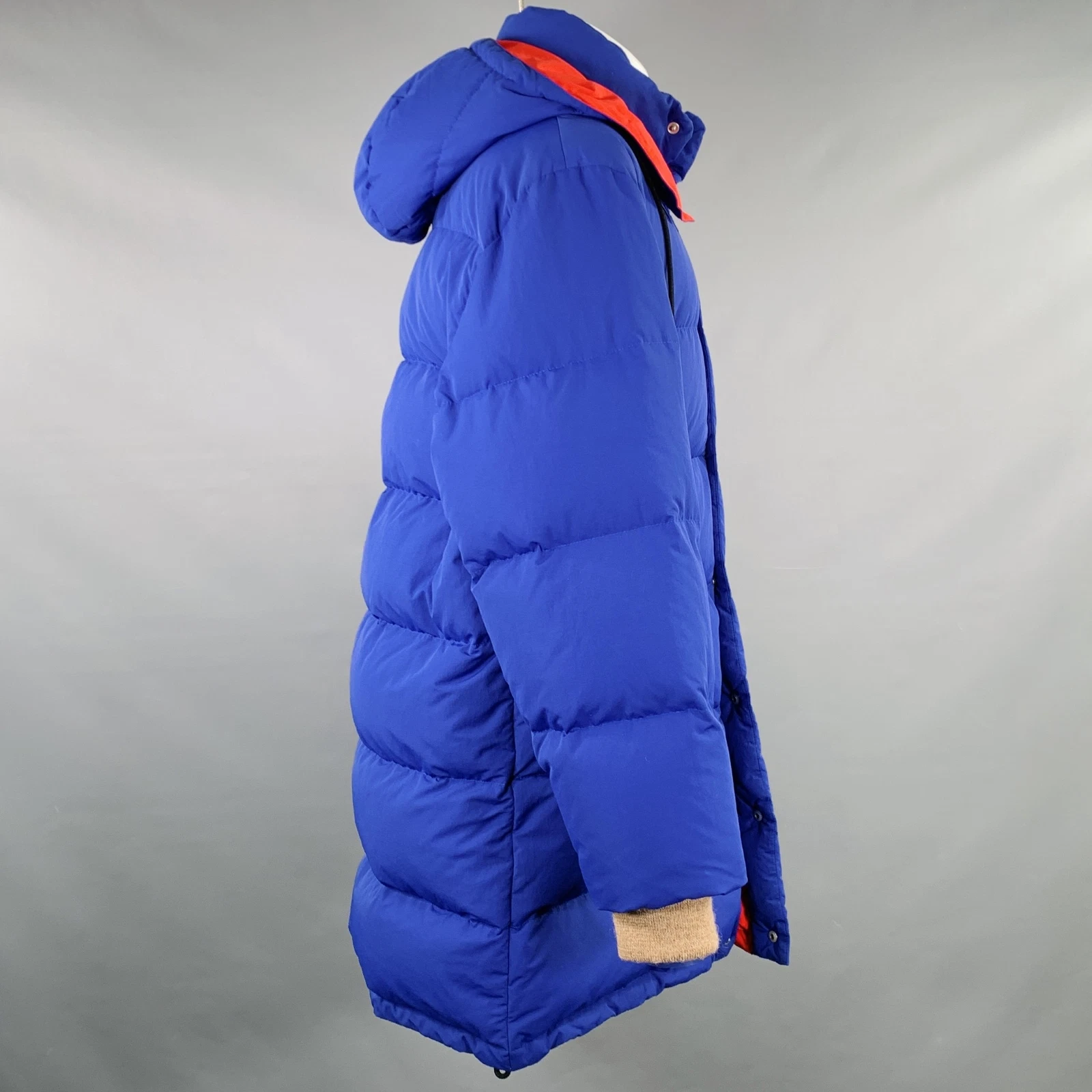 Cappotto GUCCI 2018 taglia 36 blu rosso poliammide puffer piumino d'oca con cappuccio