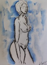 grafik  Kohle Aquarell watercolor Zeichnung nu nudeart Erotik kunst sketch