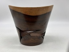Hand Turned Handmade Wooden Vessel Bowl 4.5 Hx 5.5 x5 2 Tone