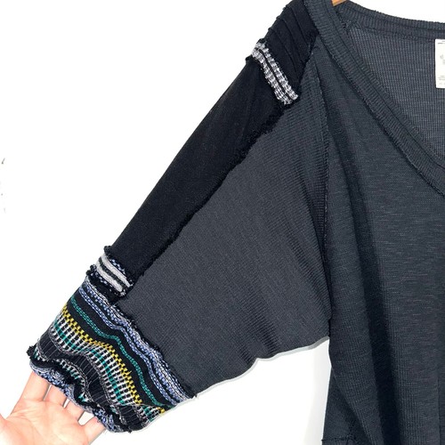 Top combinado negro manga burbuja térmica bordado Free People talla mediana - Imagen 7 de 13