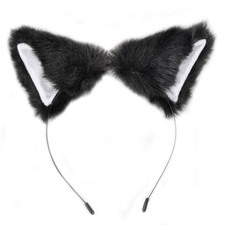 E-TING Long Fur Cat Ears Anime Cosplay Large, Black With White Inside