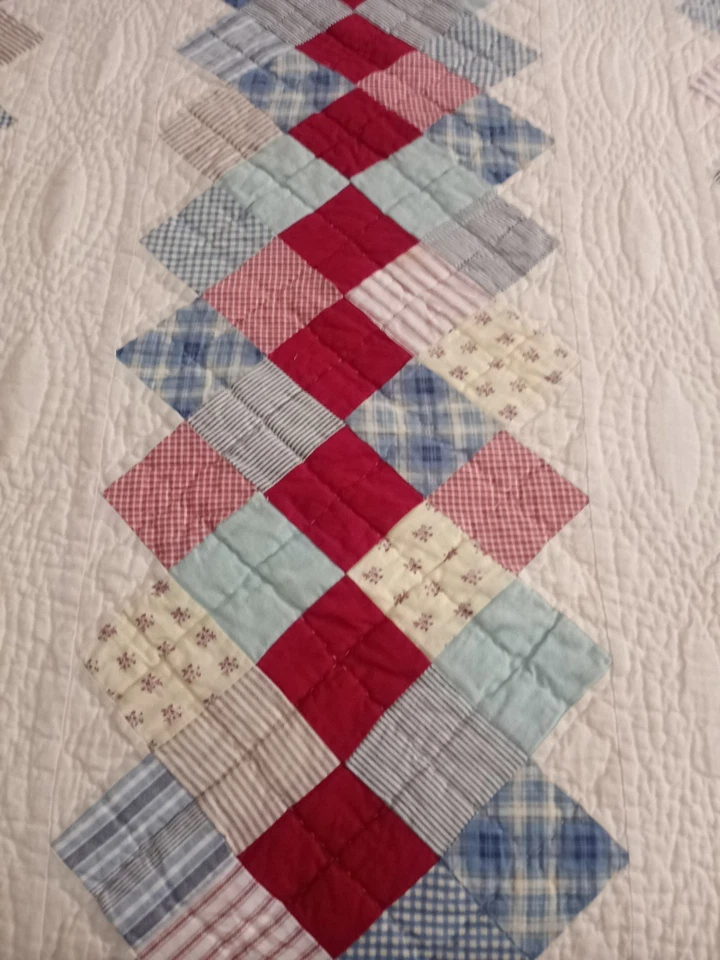 Edredón de arte popular tamaño completo Nautica rojo blanco azul retazos algodón 70" X 86" Foto 2 de 4