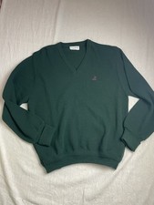 Vintage 80s 90s Izod Green Mens L Knit V-Neck Gorpcore Preppy USA Made Sweater